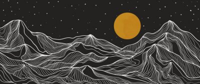 Fototapete Landscape wallpaper design with Golden mountain line arts, luxury background design for cover, invitation background, packaging design, fabric, and print. Vector illustration.