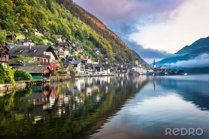 Poster Landschaft der Stadt am Hügel