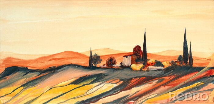 Poster Landschaft der Toskana mit Farben gemalt