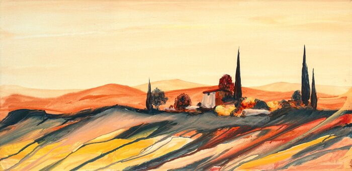 Poster Landschaft der Toskana mit Farben gemalt