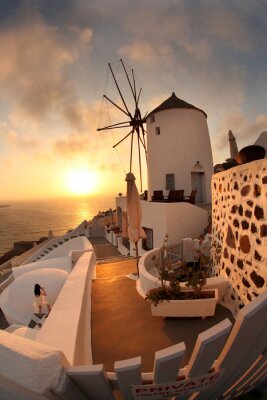 Poster Landschaft Griechenland mit einer Windmühle