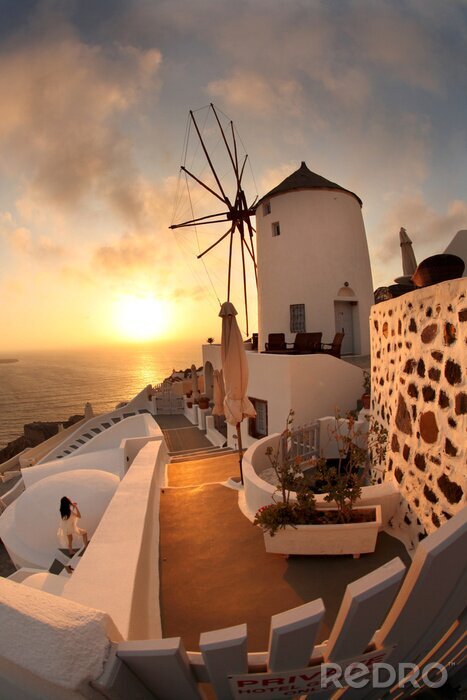 Poster Landschaft Griechenland mit einer Windmühle