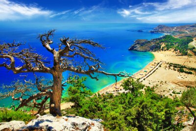 Poster Landschaft Griechenland ruhige Meer von einem Hügel aus