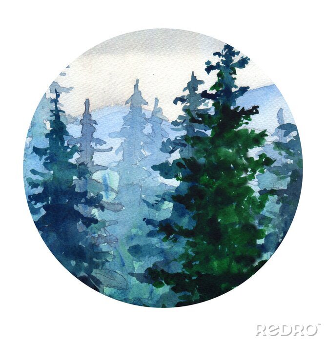 Poster Landschaft mit Aquarellfarben gemalter Wald