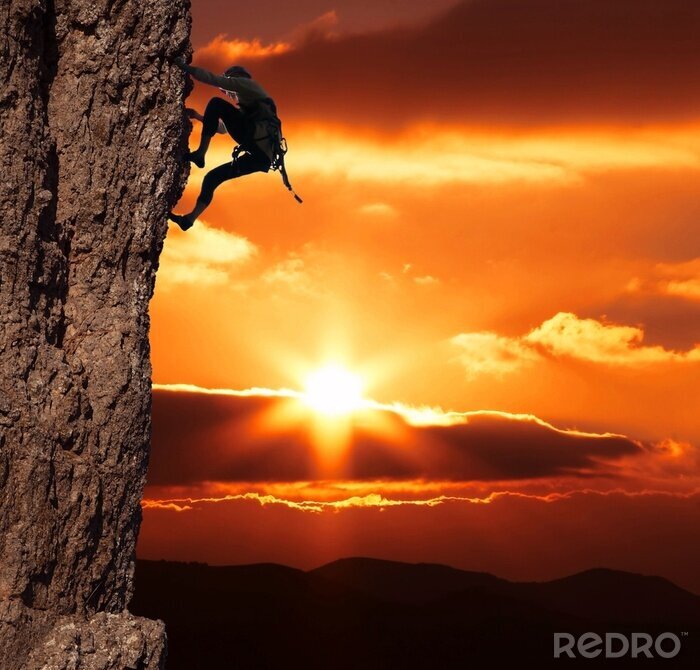 Poster Landschaft mit einem Bergsteiger
