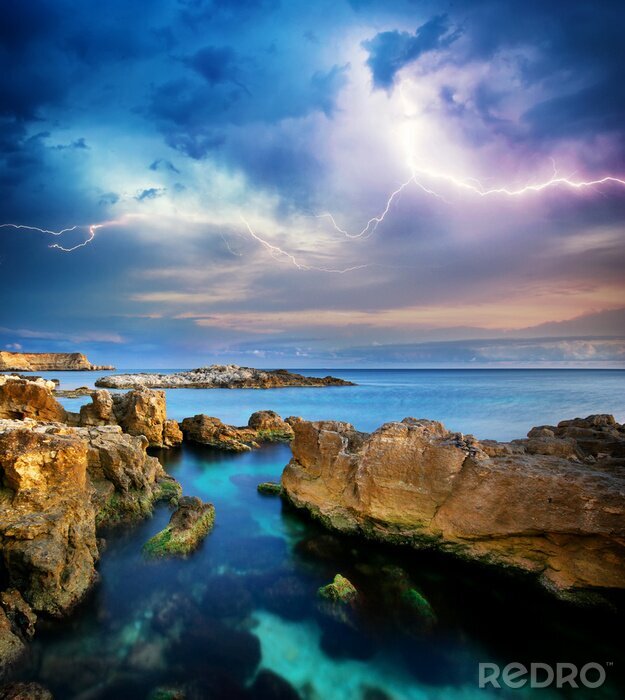Poster Landschaft mit einem Sturm am Meer