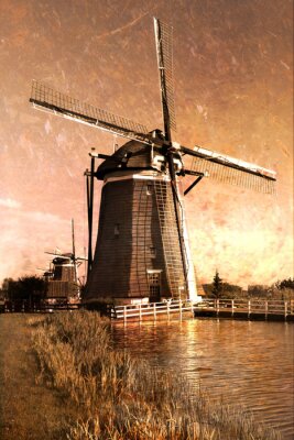 Poster Landschaft mit einer alten Windmühle