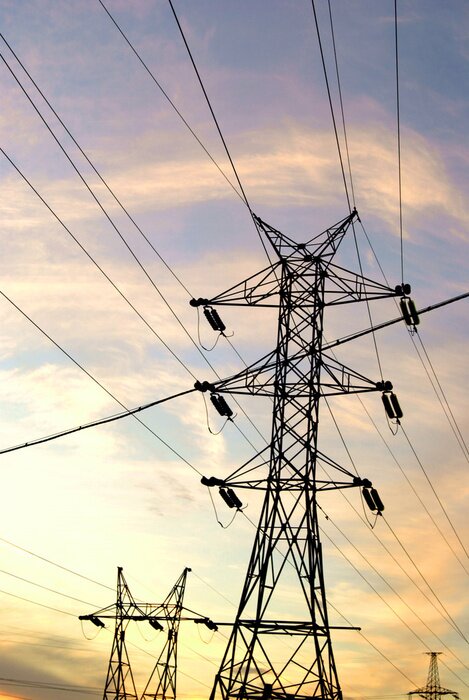 Poster Landschaft mit Hochspannungsleitungen