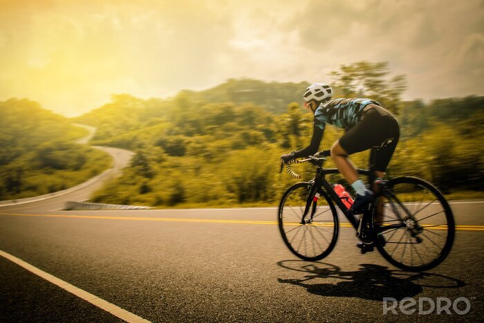 Poster Landschaft und Radfahrer in Bewegung