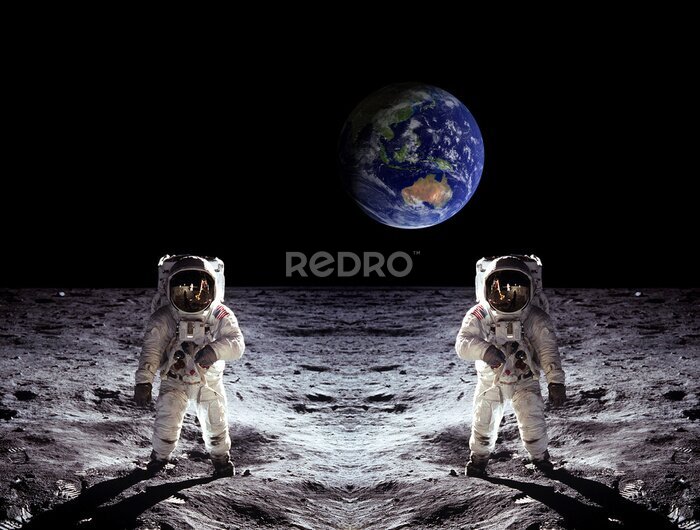 Poster Landung auf dem Mond mit der Erde im Hintergrund