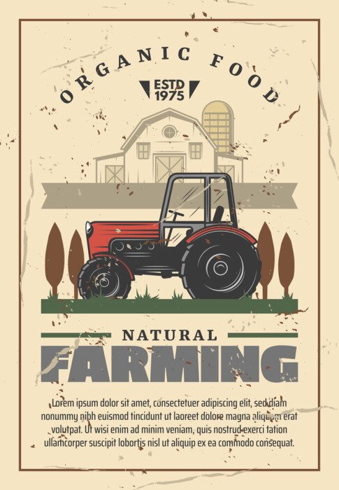 Poster Landwirtschaftliche Fahrzeuge im Vintage-Stil