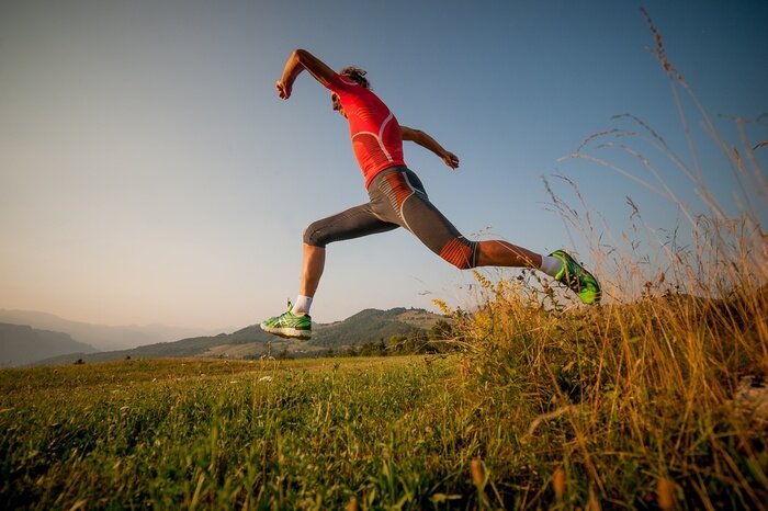 Poster Laufen Sprint auf der Wiese