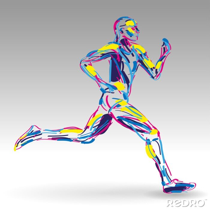 Poster Laufen Sprint und Farbsilhouette