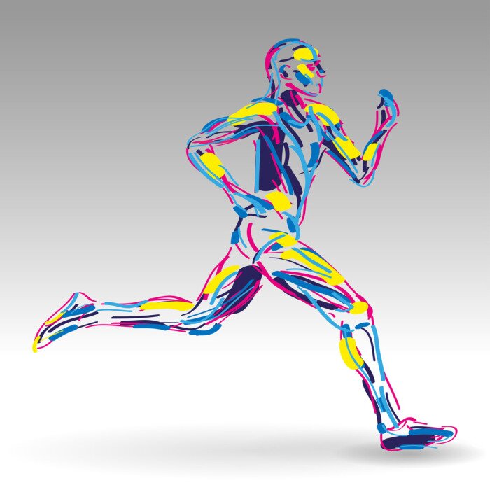 Poster Laufen Sprint und Farbsilhouette