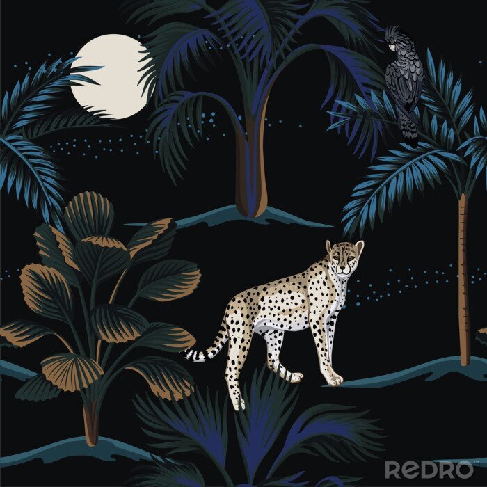 Poster Leopard in der Nacht im Dschungel