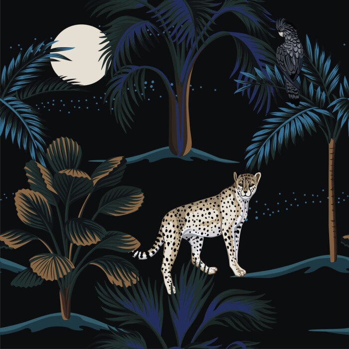 Poster Leopard in der Nacht im Dschungel