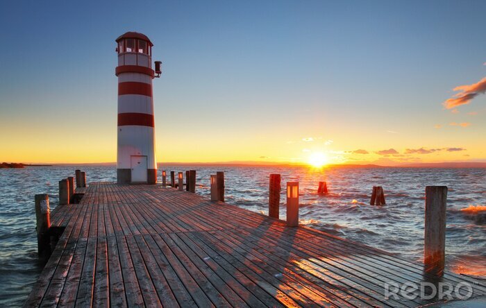 Poster Leuchtturm bei Steg