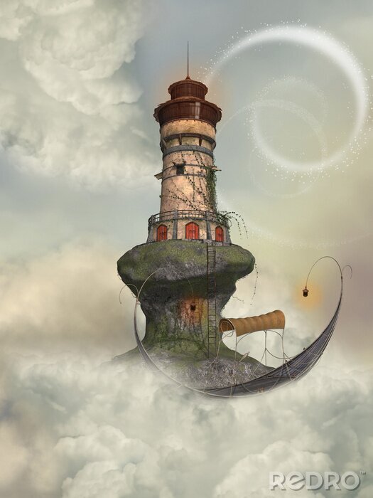 Poster Leuchtturm in Wolken