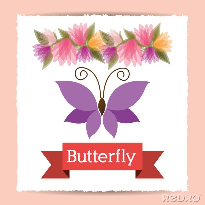 Poster Lila Schmetterling und Blumen