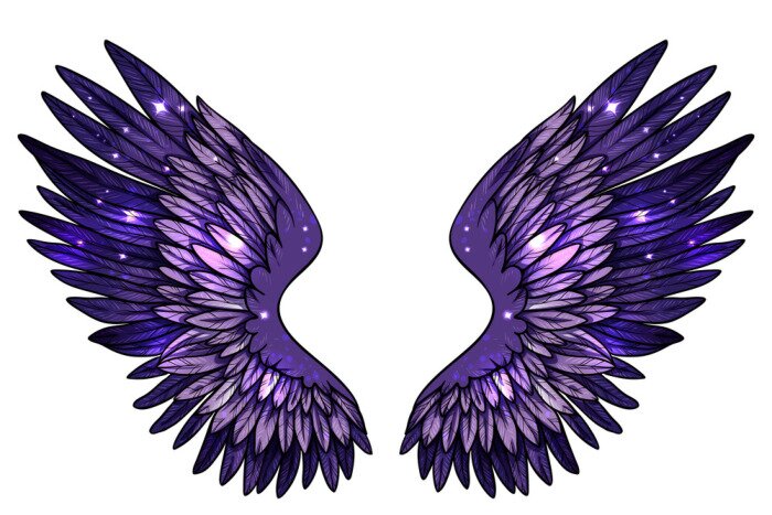 Poster Lila und blaue Flügel, in denen sich die Sterne spiegeln