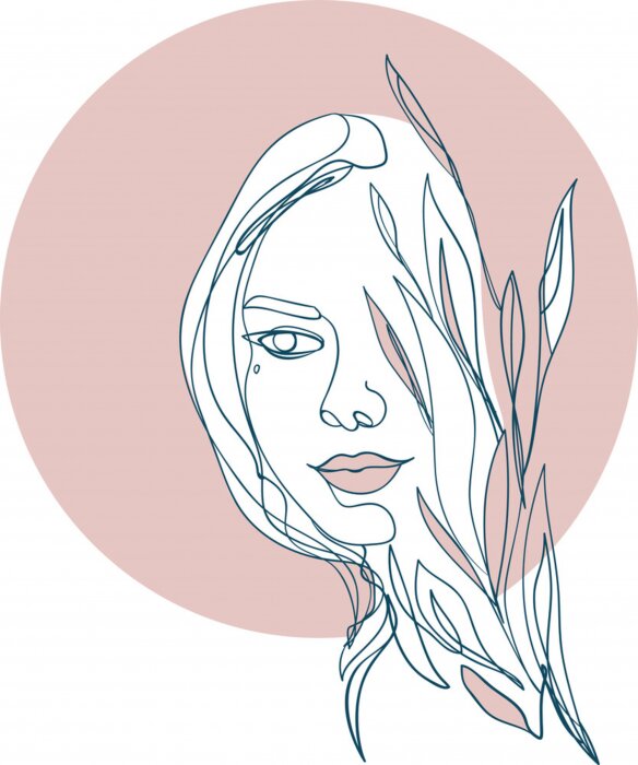 Poster Line Art weibliches Gesicht mit rosa Lippen