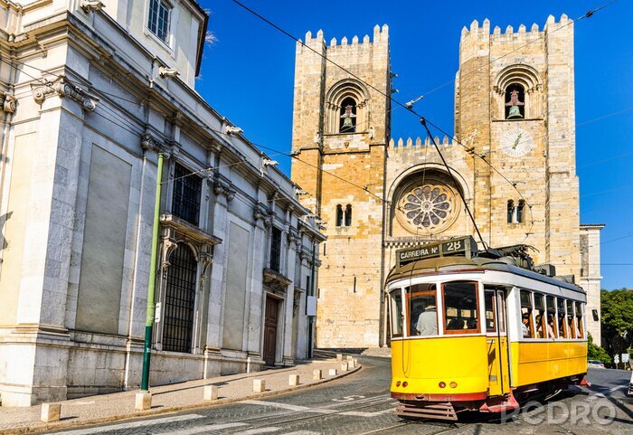 Poster Lissabon gelbe Straßenbahn
