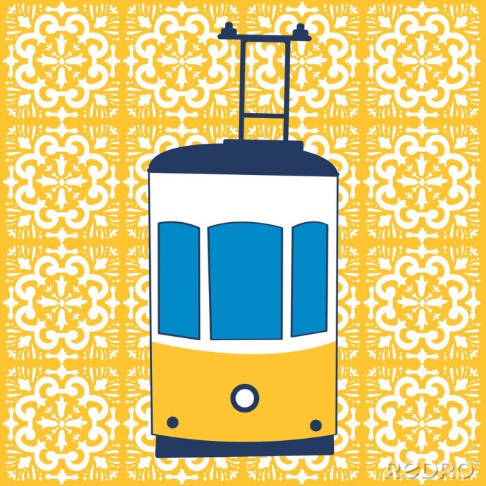 Poster Lissabon gelbe Straßenbahn Illustration