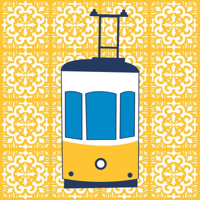 Poster Lissabon gelbe Straßenbahn Illustration