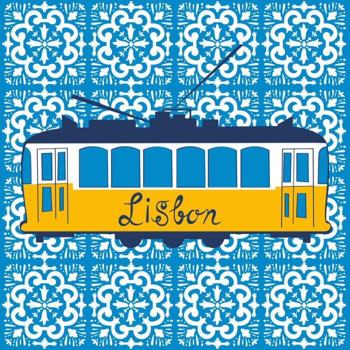 Poster Lissabon gelbe Straßenbahn traditionelles Motiv