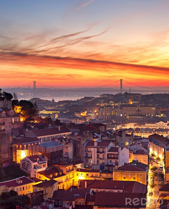 Poster Lissabon Portugal und Sonnenuntergang