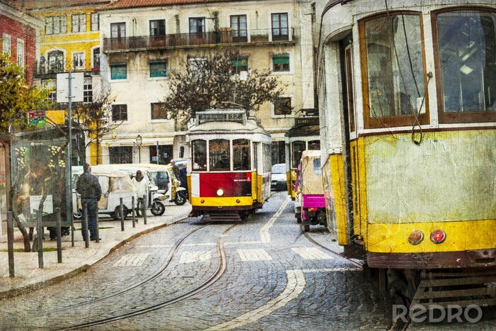 Poster Lissabon Vintage Straßenbahnen