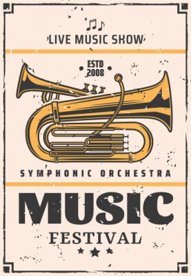 Poster Live music show and festival, vector trumpet