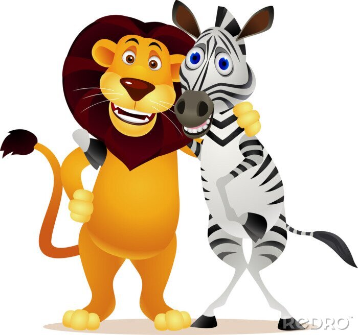Poster Löwe und Zebra aus einem Märchen