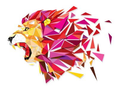Löwenkopf mit einer geometrischen rosa Mähne
