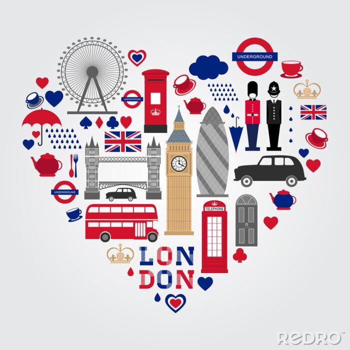 Poster London Hearth Symbole Set. UK Icon Sammlung.