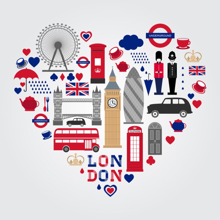 Poster London Hearth Symbole Set. UK Icon Sammlung.