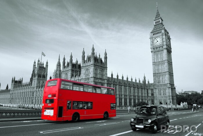 Poster London roter Bus auf einem grauen Hintergrund
