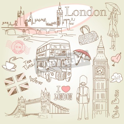 Poster London Skizze Bus Big Ben