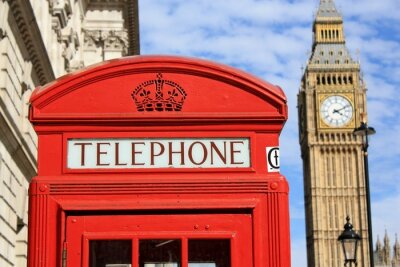 Poster Londoner Ansicht von Big Ben und Telefonzelle