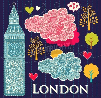 Poster Londoner Postkarte mit Symbolen