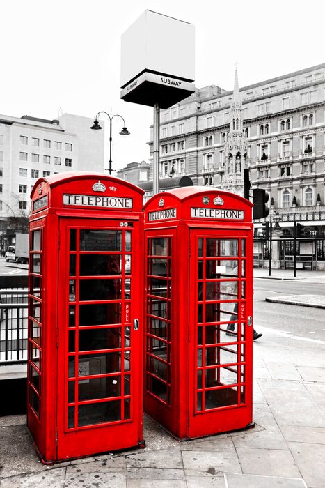 Poster Londoner Telefonzelle mit Stadthintergrund