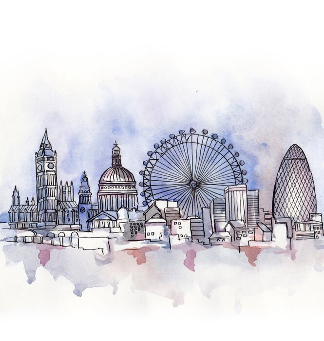Poster Londoner Wahrzeichen in Aquarell