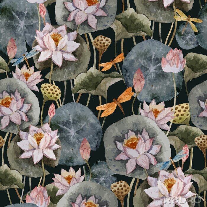 Poster Lotus und Libellen