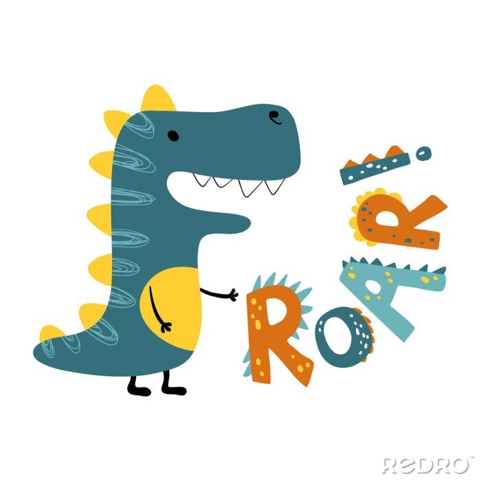 Poster Lustiger Dinosaurier mit gelben Stacheln