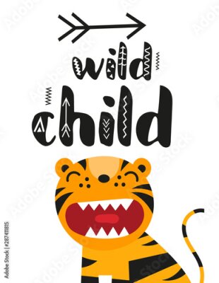 Poster Lustiger Tiger mit einer Inschrift