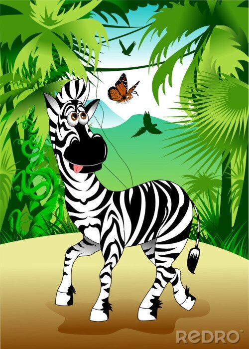 Poster Lustiges Zebra im Dschungel