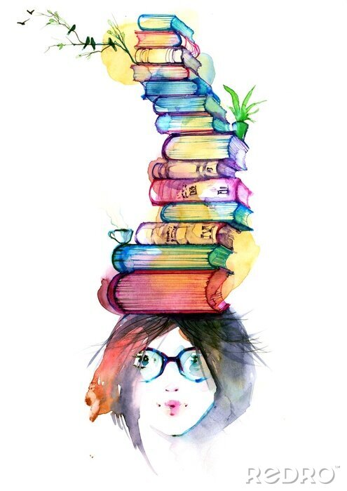 Poster Mädchen mit Büchern auf dem Kopf