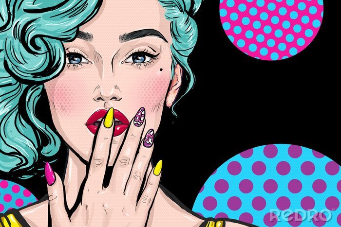 Poster Mädchen mit der Hand auf dem Mund im Stil der Pop-Art