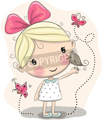 Poster Mädchen mit rosa Schleife und Schmetterlinge