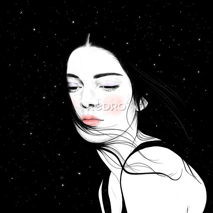 Poster Mädchen mit Sternen im Haar